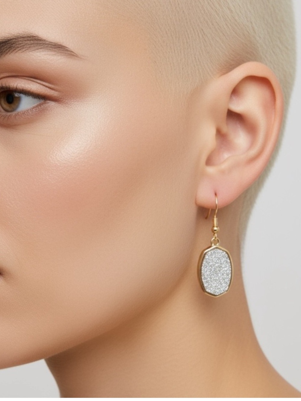 Gold Drop Earrings with Silver Glitter Inlay NEW
